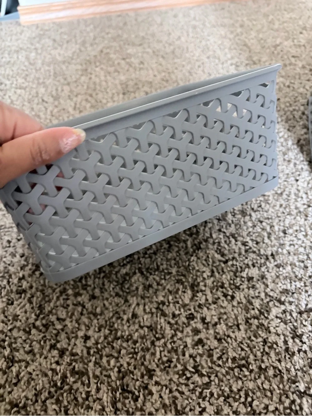 Stackable Gray Woven Plastic Storage Baskets -